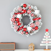 16" beflockter klassischer Weihnachtskranz - Tür- und Wandbehangdekoration für die Weihnachtszeit, perfekt für