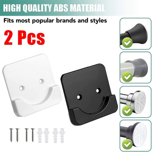 2er-Pack Duschvorhangstangenhalter mit Halterung für unebene und glatte Wände, weißes oder schwarzes ABS-Material, 2