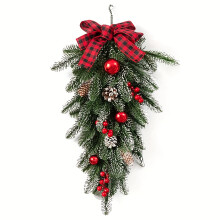 (54.86 Cm) 1 Stück, künstlicher Weihnachts-Tropfen-Swag, 21,6 Zoll Weihnachts-Tannenzapfen, rote Beeren-Swag-Dekoration,