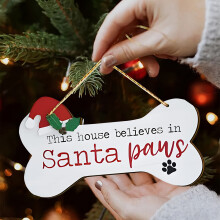(9.5*16.69 cm) 1 Stück Santa Paws Dog Bone-förmiger Weihnachtsschmuck aus Holz – festliche Weihnachtsdekoration mit der Aufschrift „Thi