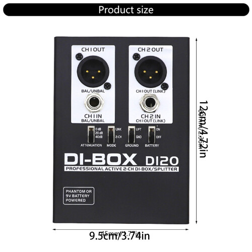DI BOX actif polyvalent à 2 canaux avec batterie interne et 1