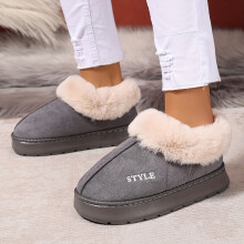 (Slate Grey, 8.5-9) 1 Paar Damen-Winterschuhe aus Plüsch mit weicher Sohle und vollständiger Abdeckung, leicht, flach, leise, bequem,