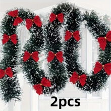 Insgesamt 393,7 Zoll – 2-teiliges Set mit roter Schleife, dunkelgrüner und weißer Schneeflocke, Weihnachtsgirlande,