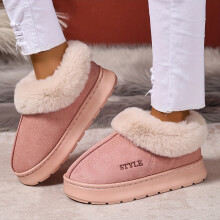 (Pink Color, 5.5-6) 1 Paar Damen-Winterschuhe aus Plüsch mit weicher Sohle und vollständiger Abdeckung, leicht, flach, leise, bequem,
