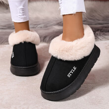 (Black, 4.5-5) 1 Paar Damen-Winterschuhe aus Plüsch mit weicher Sohle und vollständiger Abdeckung, leicht, flach, leise, bequem,