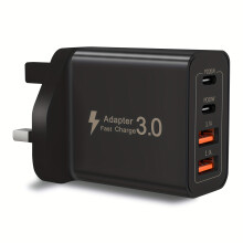 (Black) 4-Port QC PD 3.0 Power Block, 40W USB C Ladegerät Adapter, für iPhone 17 16 15 14 13 Pro Max X 8 7 6, Samsung S21 S20