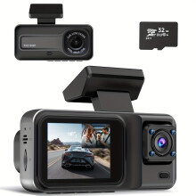 (Dual-lens 32GB card) Auto-Dashcam mit Doppelobjektiv, 1080P 720P HD-Nachtsicht, WDR, Bewegungserkennung, 140 Weitwinkel, Loop-Aufnahme,