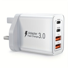 (White) 4-Port QC PD 3.0 Power Block, 40W USB C Ladegerät Adapter, für iPhone 17 16 15 14 13 Pro Max X 8 7 6, Samsung S21 S20