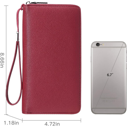 Leather Women's Wallets, RFID Blocking Zip Around Large Capacity Credit Card Holder Wallet with Removable Wristlet, Practical Structure Durable PU 1