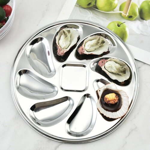 Rust Resistant Oyster Shell Tray Round Seafood Plate Stainless Steel Shells 1