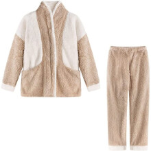Conjunto de pijama felpudo feminino, conjunto de blusa e calça de lã macia e aconchegante, pijama quente de duas peças em sherpa de lã macia e