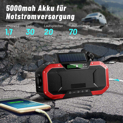Φακός LED & Ηχείο Bluetooth, Πολλαπλή τροφοδοσία με ενισχυμένη ηλιακή ενέργεια για 1