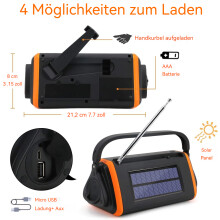 Bärbar nödväderradio, soldriven handvevd bärbar powerbank för AM/FM kortvåg, NOAA vädervarningar, laddningsbart litiumbatteri