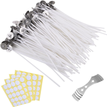 Creative Diy Candle Making Set, Non-Toxic Biodegradable Wick Stickers and Pre-Waxed Cotton Wick for Easy Wick Placement, Wooden Wick Centering Device