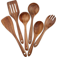 Conjunto de utensílios de madeira maciça de teca que não risca, seguro para uso em panelas antiaderentes, ecológico e resistente ao calor, com