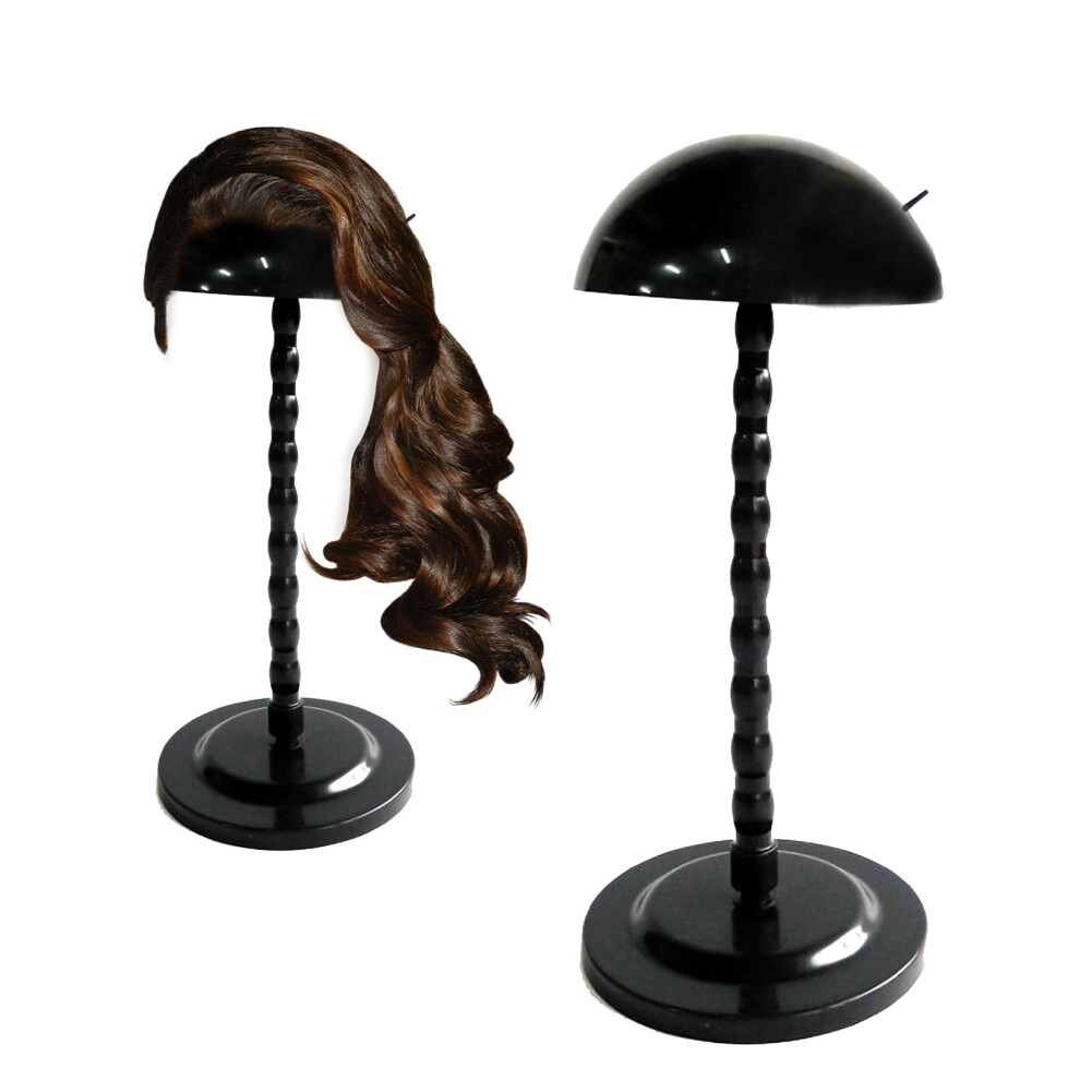 Unisex Black 2Pack Plastic Wig Stand 14 Inch For Wigs And Hats, Fast Drying, Stable Base, Easy Assembly,