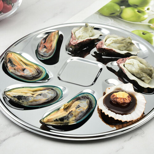 Rust Resistant Oyster Shell Tray Round Seafood Plate Stainless Steel Shells 2