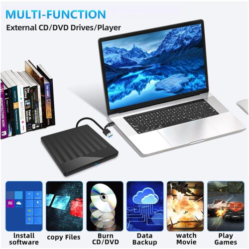 USB3.0Typec External DVD Burner CD/DVD Reader Writer For PC, HDMI 1080p Port, USBC/USB 3.0 Compatible 2
