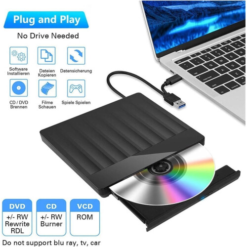 USB3.0Typec External DVD Burner CD/DVD Reader Writer For PC, HDMI 1080p Port, USBC/USB 3.0 Compatible 1