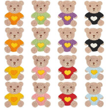 16 Pcs Little Bear Crochet Knitted Cloth Patch 8 Colors Crochet Bear Applique Patches Cartoon Bear Pattern Sew On Patches Repair Patch for Jackets Dre