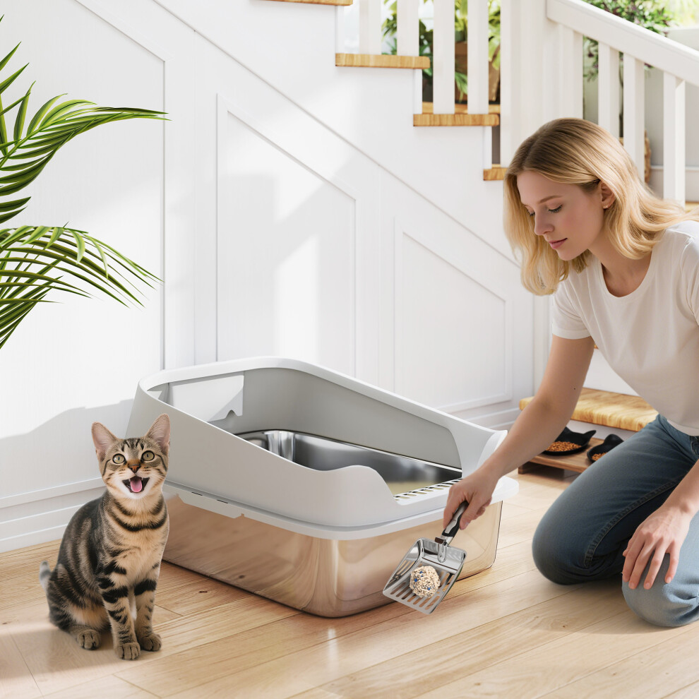 Pawhut Xl Stainless Steel Cat Litter Box With High Sides, 60 X 40 X 30 Cm - Image 3