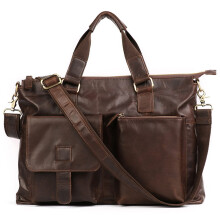 Men's Leather Briefcase, 17Inch Laptop Bag, AntiTheft Office Satchel, Durable, Chocolate