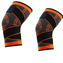 Sports Knee Pads 1 Pair XL Orange Pressurized Elastic Support for Fitness Basketball Volleyball Brace 2PCS