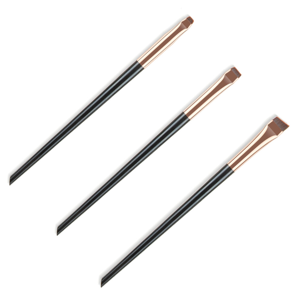 Black/Gold Precise Eyeliner Lip & Brow Brushes - Ultra Thin Bristles 3Pcs Set