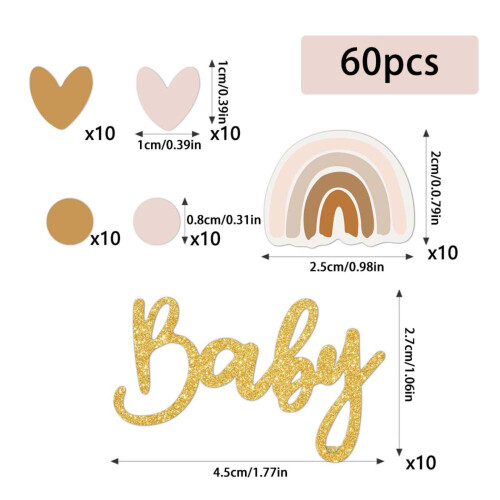 Κομφετί για baby shower, 60 τεμάχια χρυσά διακοσμητικά για το τραπέζι, ουράνιο τόξο, 1