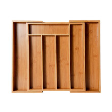 Adjustable Cutlery Organizer Bamboo Drawer Tray, Expandable Silverware Holder with Dividers for Kitchen Bedroom Living Room - Sturdy Construction