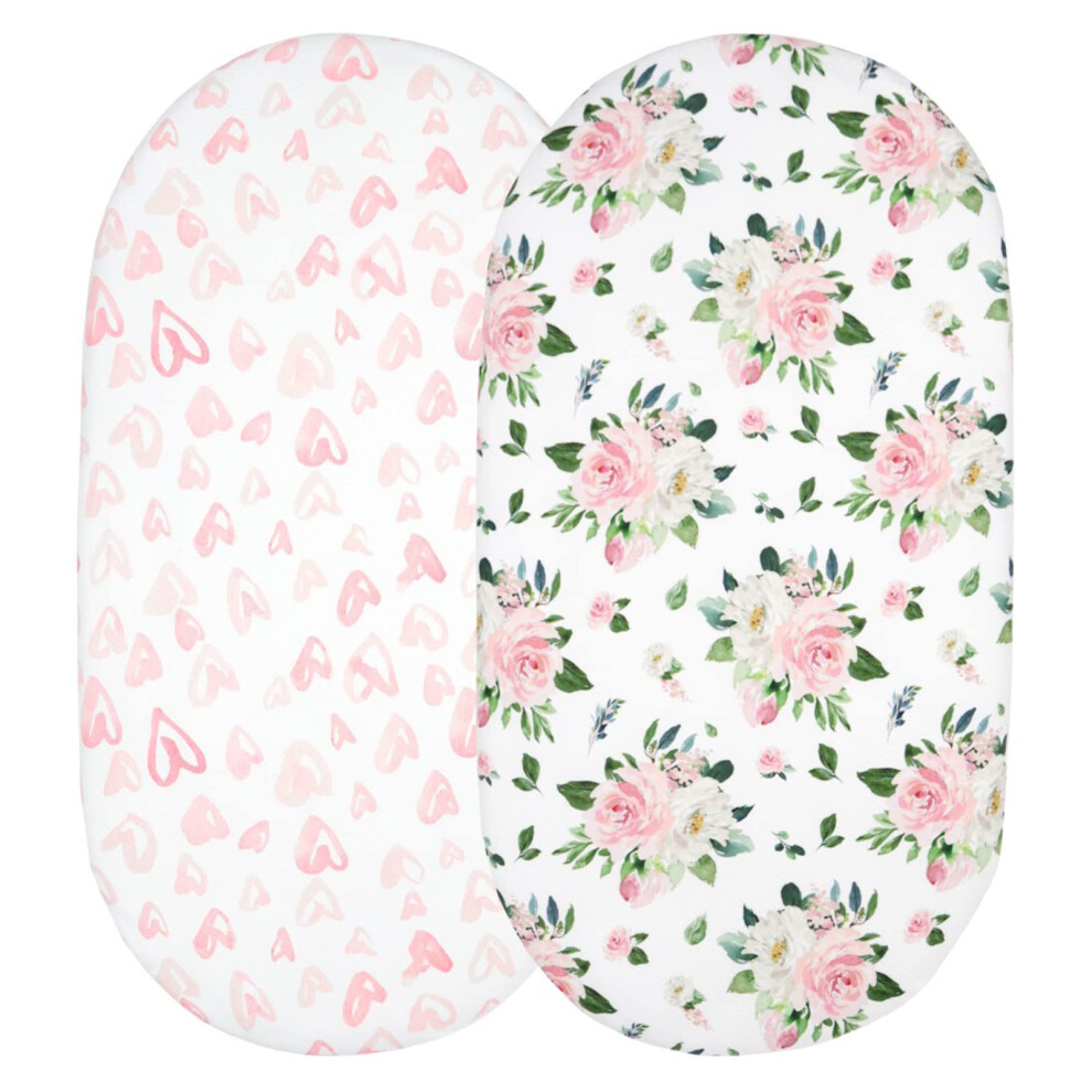 2 Pieces Soft Cotton Fitted Bassinet Sheets for Moses Basket or Cradle Mattress, Snug Elastic Fit
