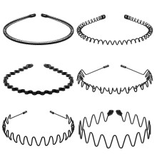 Schwarzes Metallhaarband, verstellbar, mit Wellenmuster, rutschfesten Noppen, ideal für Fitnessbegeisterte und Fashionistas, wird in einer