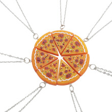 BFF Necklace for Best Friends, Crystal Charm Pizza Metal Pendant in Dainty Retro Style, Stainless Steel Hypoallergenic Build, Simple But Elegant