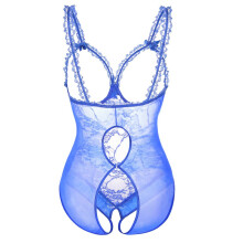Intimo da donna, intimo taglie forti, body babydoll intero in pizzo con finiture in pizzo floreale e coppe aperte, body trasparente dal tocco