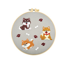 Dog Pattern Embroidery Learning Set for Adults, Cross Stitch Set with Hoop (Shiba Inu)