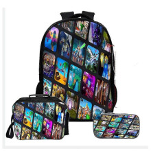 3pcs / Set Roblox Backpack with Usb Charging Port Anime Book Bag with Lunch Bag Pencil Bag