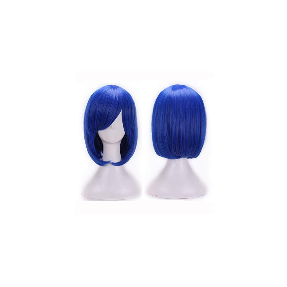 Unisex Blue Short Straight Wig For Women Heatresistant Fiber, Synthetic Wig For Cosplay And Halloween, 25Cm/10In,