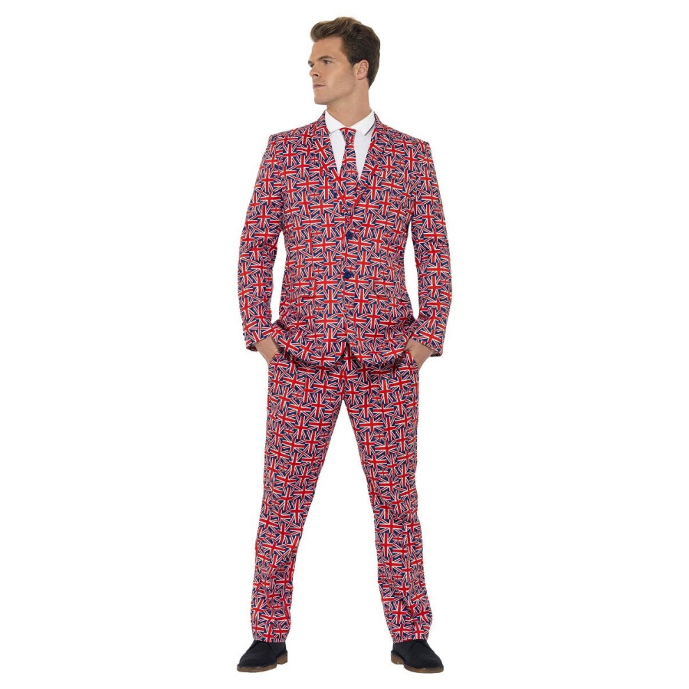 Smiffy's (Xl R, Royal Blue/Red/White) Mens Union Jack Costume Suit