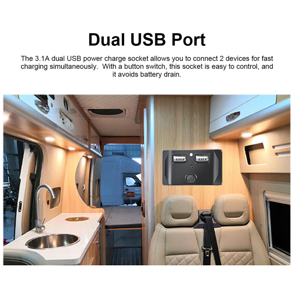Car Usb Socket Dual Port Quick Charge 5V 3.1A Black 6931368822420