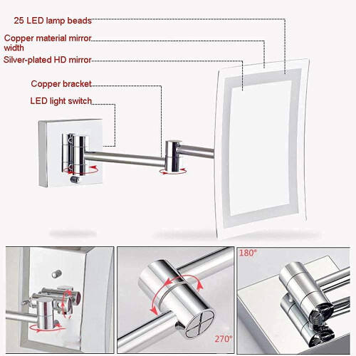 Makeup Mirror WallMounted, HD Fill Light Foldable LED Vanity Mirror 1