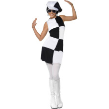 (10 UK, Black/White) Smiffys Womens/Ladies 60s Party Costume Set