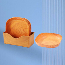 6Pcs Square Wooden Grain Serving Dishes with Organizer, PP Material