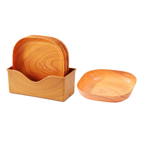 6Pcs Square Wooden Grain Serving Dishes with Organizer, PP Material 1
