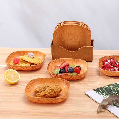 6Pcs Square Wooden Grain Serving Dishes with Organizer, PP Material 2