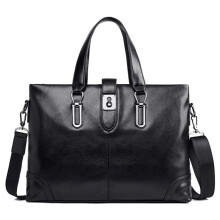 Leather Men's Business Shoulder Bag with Adjustable Strap, 14-Inch Laptop Handbag, Black, Size 38x6x28cm