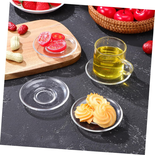 4pcs Retro Glass Tea Saucers Set Round Patterned Dessert Plates Easy Clean MultiPurpose Use 2
