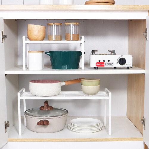 Heavy Duty Space Saver Shelf, Multi-Functional Usage Organizer for Kitchen Pantry Cabinet, Stackable Adjustable Metal Riser for Countertop Under Sink 1