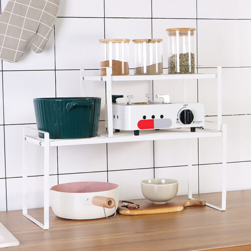 Heavy Duty Space Saver Shelf, Multi-Functional Usage Organizer for Kitchen Pantry Cabinet, Stackable Adjustable Metal Riser for Countertop Under Sink 2