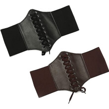 Tied Waspie Wide Belt for Women, Vintage Lace-up Belt with Elastic Support and PU Leather Front, Lace-up Corset Belt for Hourglass Figure, Adjustable