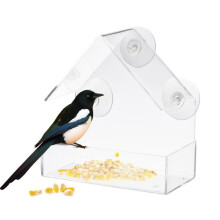Crystal-Clear Design Window Bird Feeder, Ready-To-Use Transparent Bird House for Close Observation, Equipped With Three Sturdy Suction Cups, Clear Acr